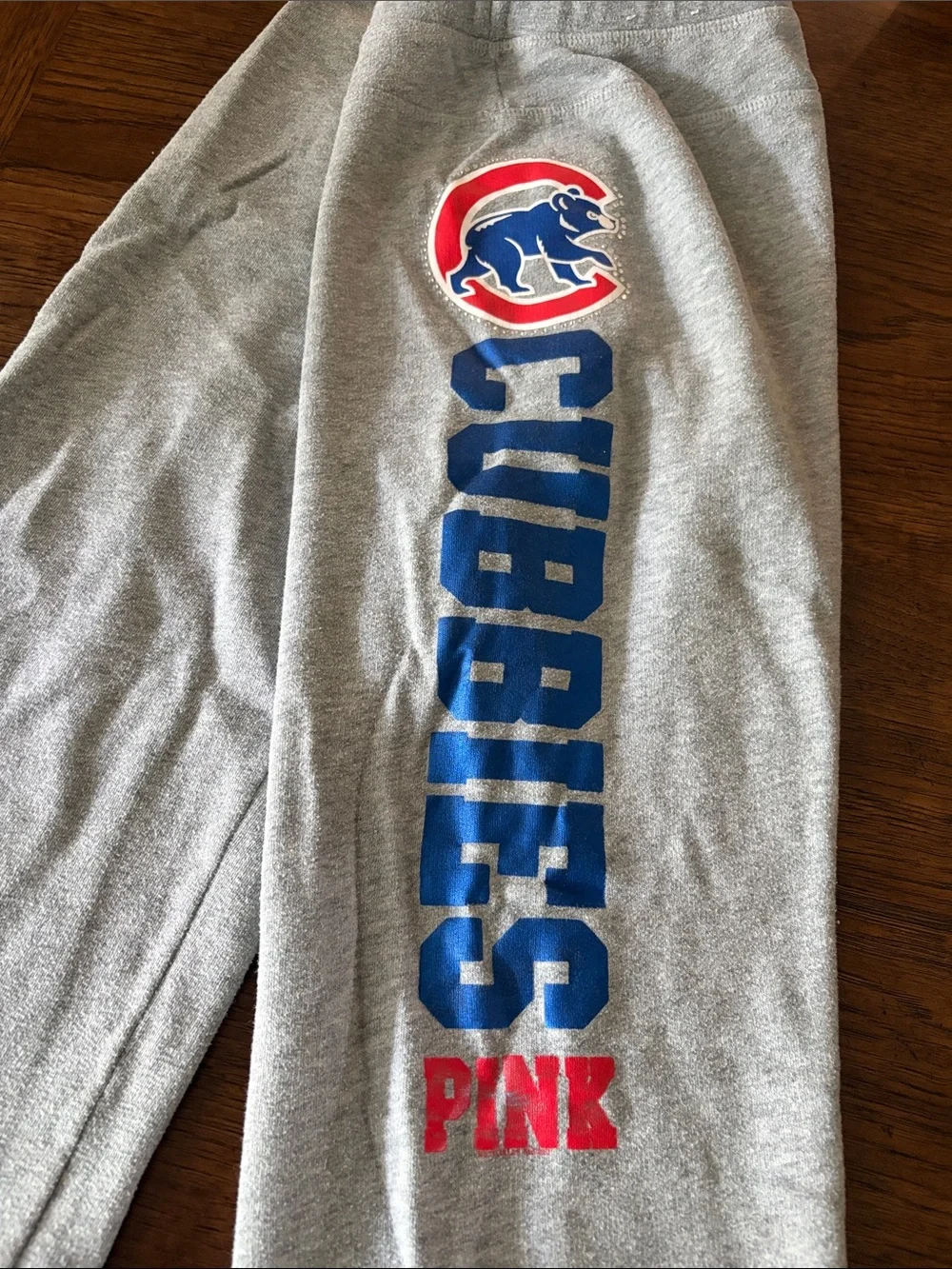 PINK Victoria's Secret Grey Sweatpants with Red & Blue Side Logo